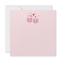 Cute Pink Cats, with Red Love Hearts. Custom Invitation