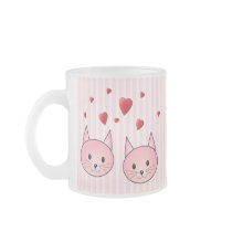 Cute Pink Cats, with Red Love Hearts. Coffee Mugs