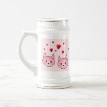 Cute Pink Cats, with Red Love Hearts. Mug