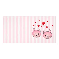 Cute Pink Cats, with Red Love Hearts. Picture Card