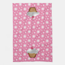 Cute Pink Cherry Cupcake Kitchen Towel