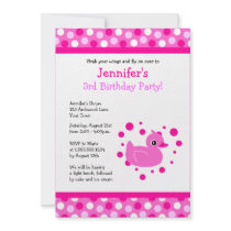 Cute Pink Ducky with Polka Dots Birthday Invite