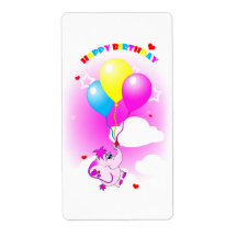 Cute Pink Elephant Happy Birthday Label