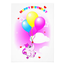 Cute Pink Elephant Happy Birthday Party Invitation