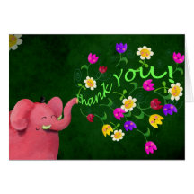 Cute Pink Elephant Thank You Card