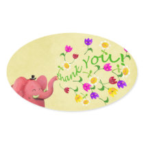 Cute Pink Elephant Thank You Oval Sticker