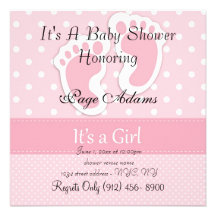 Cute Pink Feet & Dots Baby Shower Invitation
