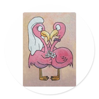 Cute Pink Flamingo Couple Just Married Whimsical by icansketchu