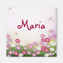 Cute Pink Flowers, Dragonflies Fridge Magnets