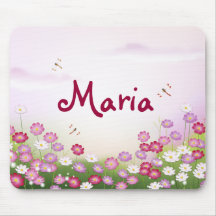 Cute Pink Flowers, Dragonflies Mouse Pad