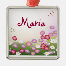 Cute Pink Flowers, Dragonflies Christmas Tree Ornaments