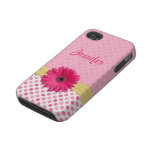 Cute Pink Gerbera Daisy Polka Dot iPhone 4 Case