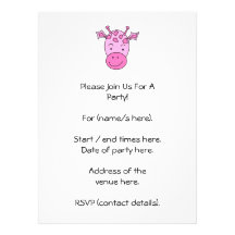 Cute Pink Giraffe. Custom Invitations