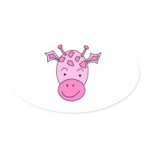 Cute Pink Giraffe. Oval Stickers