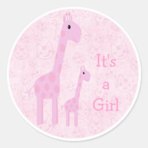 Cute Pink Giraffes & Cats Its A Girl New Baby Sticker