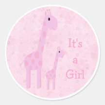 Cute Pink Giraffes & Flowers Its A Girl New Baby Stickers