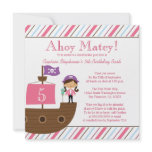 Cute pink girl's pirate birthday party invitation