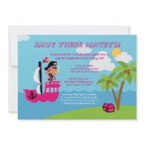 Cute pink girl's pirate birthday party invitation