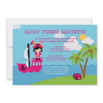 Cute pink girl's pirate birthday party invitation