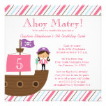 Cute pink girl's pirate birthday party invitation