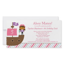 Cute pink girl's pirate birthday party invitation personalized photo card
