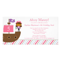 Cute pink girl's pirate birthday party invitation personalized photo card