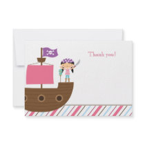 Cute pink girl's pirate birthday party thank you invitations
