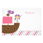Cute pink girl's pirate birthday party thank you invitations