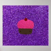Cute pink glitter cupcake purple glitter posters