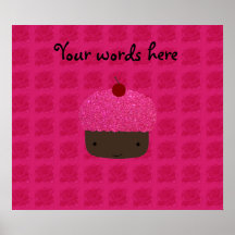 Cute pink glitter cupcake roses poster