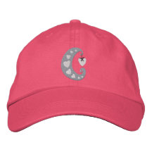 Cute Pink Hearts Moon Hat Embroidered Baseball Cap