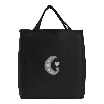 Cute Pink Hearts Moon Tote Canvas Bag by silly_strings