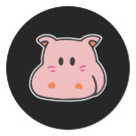 cute pink hippo face round stickers