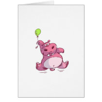 CUTE PINK HIPPO ON BALLOON GREETING CARDS