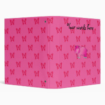 Cute pink hippo pink butterflies 3 ring binder