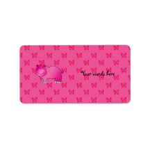 Cute pink hippo pink butterflies address label