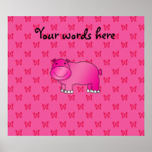 Cute pink hippo pink butterflies poster