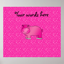 Cute pink hippo pink stars posters