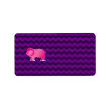 Cute pink hippo purple chevrons custom address label