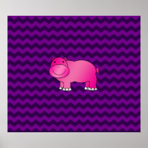 Cute pink hippo purple chevrons posters
