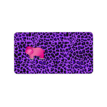 Cute pink hippo purple leopard pattern address label