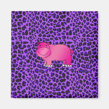 Cute pink hippo purple leopard pattern refrigerator magnet