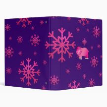 Cute pink hippo purple pink snowflakes 3 ring binders