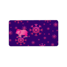 Cute pink hippo purple pink snowflakes personalized address label
