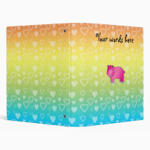 Cute pink hippo rainbow hearts 3 ring binders