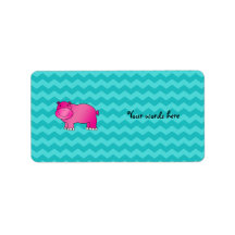 Cute pink hippo turquoise chevrons personalized address label