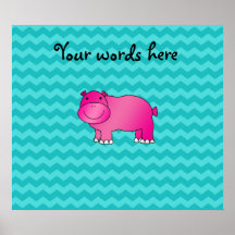 Cute pink hippo turquoise chevrons poster