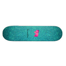 Cute pink hippo turquoise glitter custom skateboard
