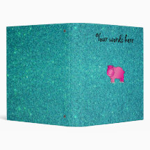 Cute pink hippo turquoise glitter vinyl binder