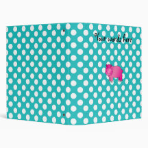 Cute pink hippo turquoise polka dots 3 ring binders